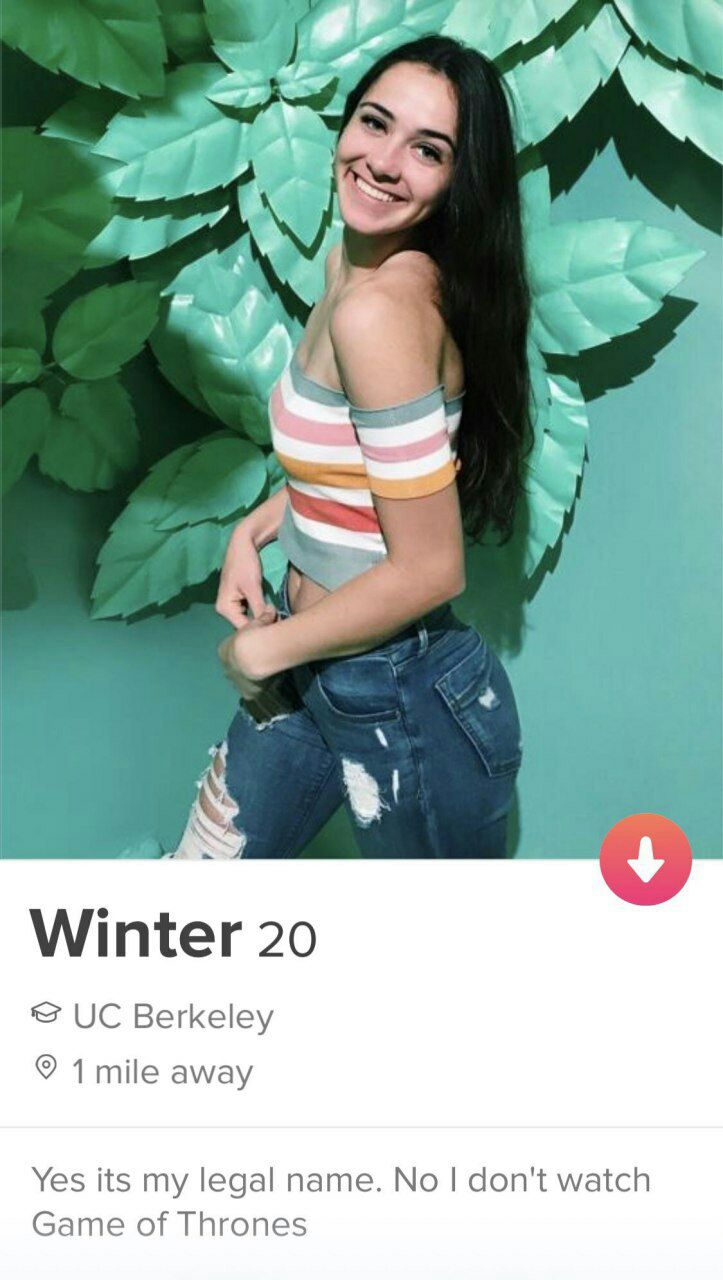 Winter 20 Berkeley 1 mile away Yes its my legal name. No don't watch Game of Thrones