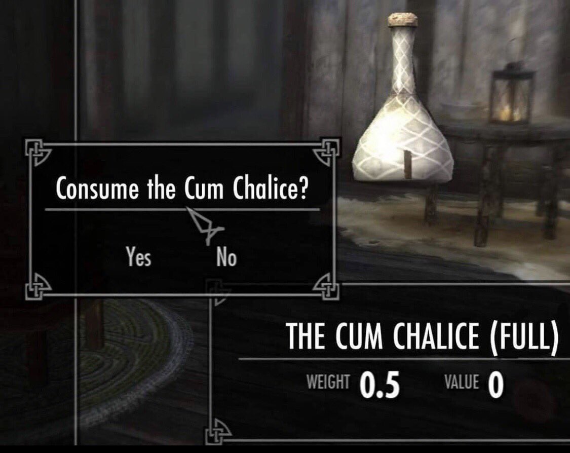 Consume the Cum Chalice? Yes No THE CUM CHALICE (FULL) WEIGHT 0. 5 VALUE 0