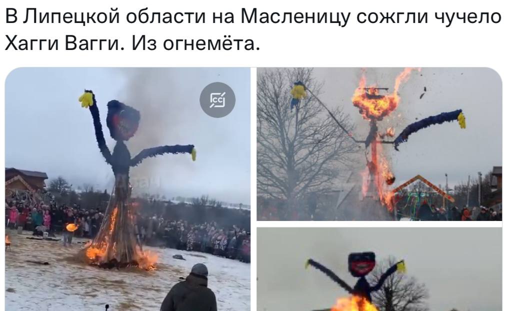 В Липецкой области на Масленицу сожгли чучело Хагги Вагги. Из огнемёта. i