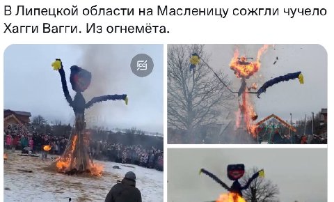 В Липецкой области на Масленицу сожгли чучело Хагги Вагги. Из огнемёта. i