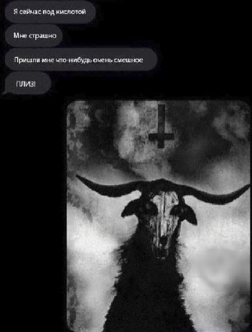Я сейчас под кислотой Мне страшно Пришли мне что-нибудь очень смешное ПЛИЗ!