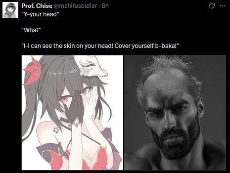 Prof. Chise Y-your head "What" "|-Гсап see the skin on your head! Cover yourself b-baka!”