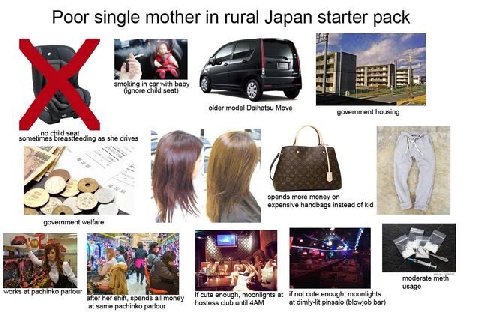 Poor single mother in rural Japan starter pack 59 Я smoking саг Бабу я (ignore child seat) 4 older mode! Daihatsu Move sometimes she drives у 7 spends more money on ive hand i of kid a> expensive hand