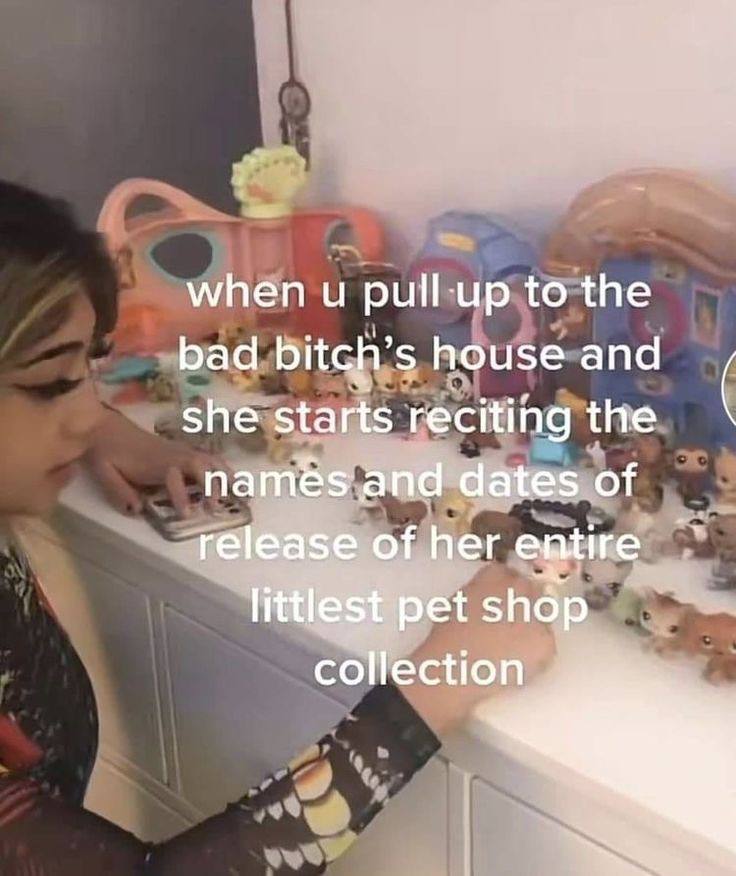 when и pull-up to the bad bitch’s house and she starts reciting the namés and dates of release of her eatire littles shop collection