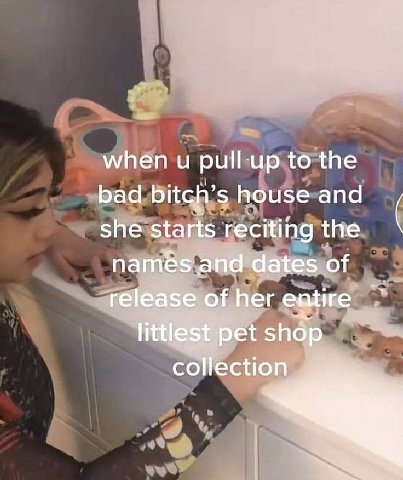 when и pull-up to the bad bitch’s house and she starts reciting the namés and dates of release of her eatire littles shop collection