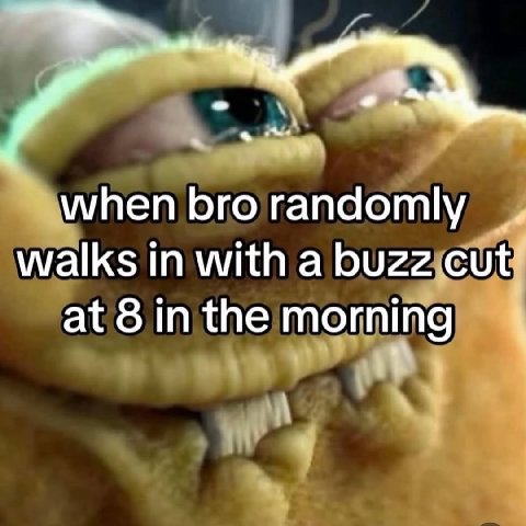a when bro randomly walks in with a buzz cut’ at 8 in the morning