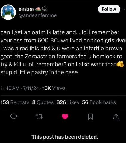 can get an latte and... lol lremember your ass from 600 we lived on the tigris име: Iwas а гей bird и were an infertile brown eoat. the Zoroastrian farmers и hemlock to try kill remember? want stupid 