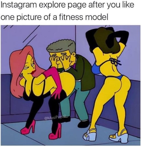 Instagram explore page after you like one picture of a fitness model