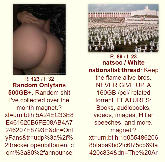 i В: 89 23 natsoc White nationalist thread: Keep В: 123 32 the flame alive bros. Random Onlyfans NEVER GIVE А Random shit /pol/ related I've collected over the torrent. FEATURES: month magnet:? Books,