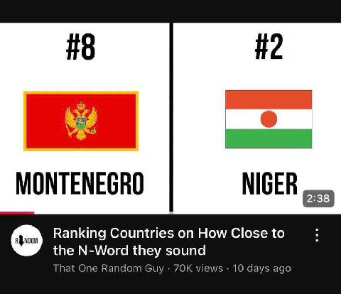 #8 #2 MONTENEGRO Ranking Countries on How Close to the N-Word they sound That One Random Guy views 10 days ago