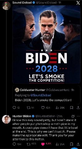 Sound Dobad ххх BID LET’S SMOKE THE COMPETITION! Coldwater Hunter Biden 2028: Let's smoke the competition! Hunter Biden this may sound рецу. but loan stand it when people put photoshop а meth pipe in 