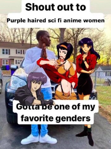 Shout out to Purple haired sci anime women И 157 4 AS “A one of my favorite genders