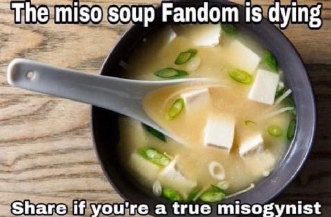 ~The miso soup Fandom is dying Share if you're a true misogynist