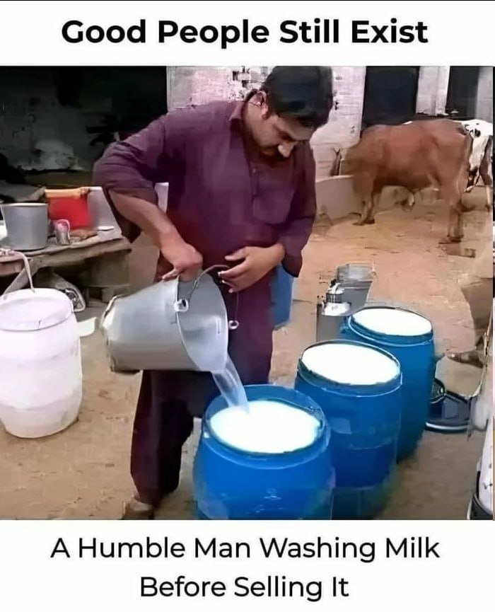 Good Still Exist к! Man Washing Milk Before Selling It