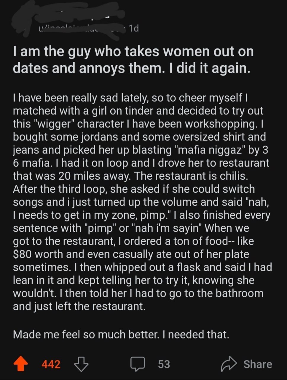 апп the guy who takes women out on dates and annoys them. did it again. have been really sad lately, so to cheer myself matched with a girl on tinder and decided to try out this character have been wo