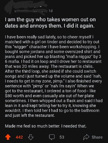 апп the guy who takes women out on dates and annoys them. did it again. have been really sad lately, so to cheer myself matched with a girl on tinder and decided to try out this character have been wo