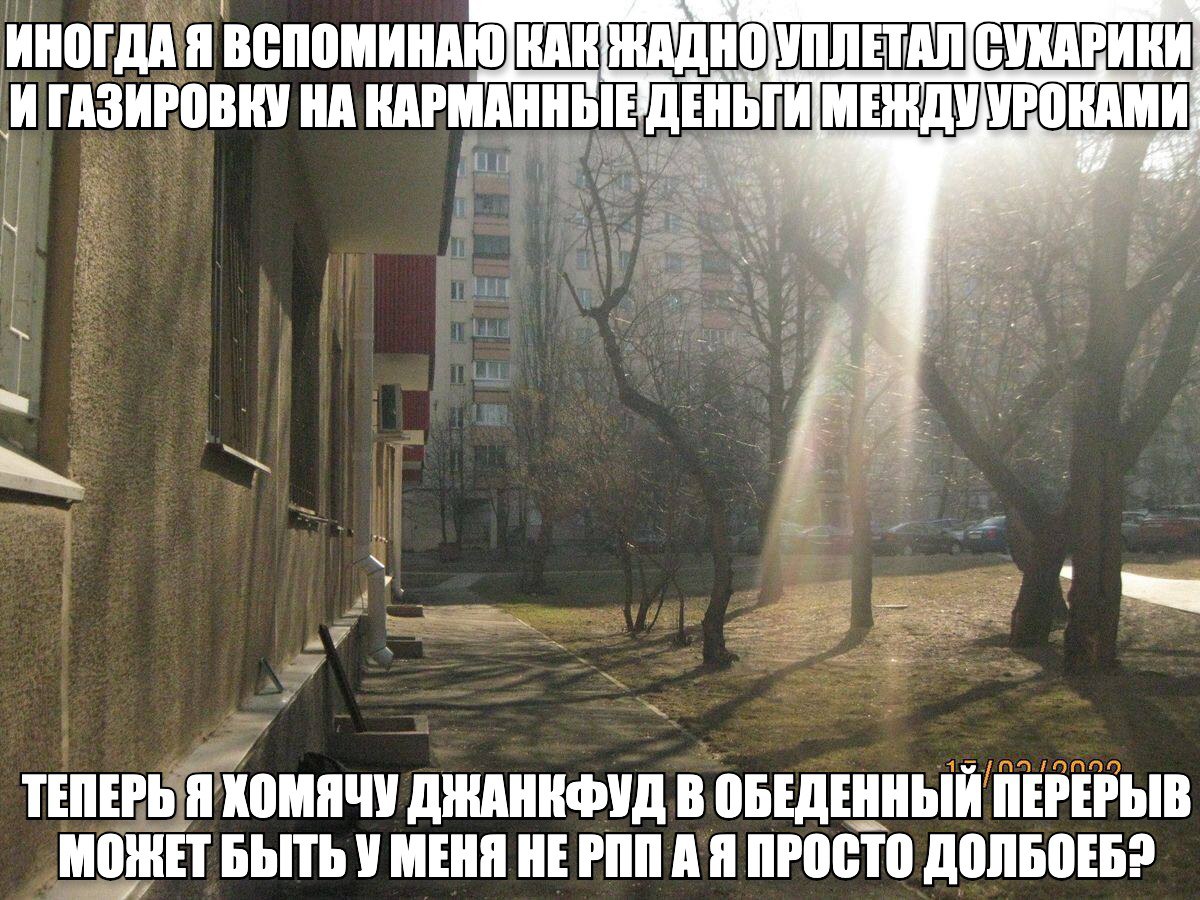 ИНОГДА Я УПЛЕТАЛ СУХАРИКИ: ИГАЗИРОВКУ НА КАРМАННЫЕ ТЕПЕРЬ Я ХОМЯЧУ ДЖАНКФУД В ОБЕДЕННЫЙ ПЕРЕРЫВ МОЖЕТ БЫТЬ У МЕНЯ HE ПРОСТО