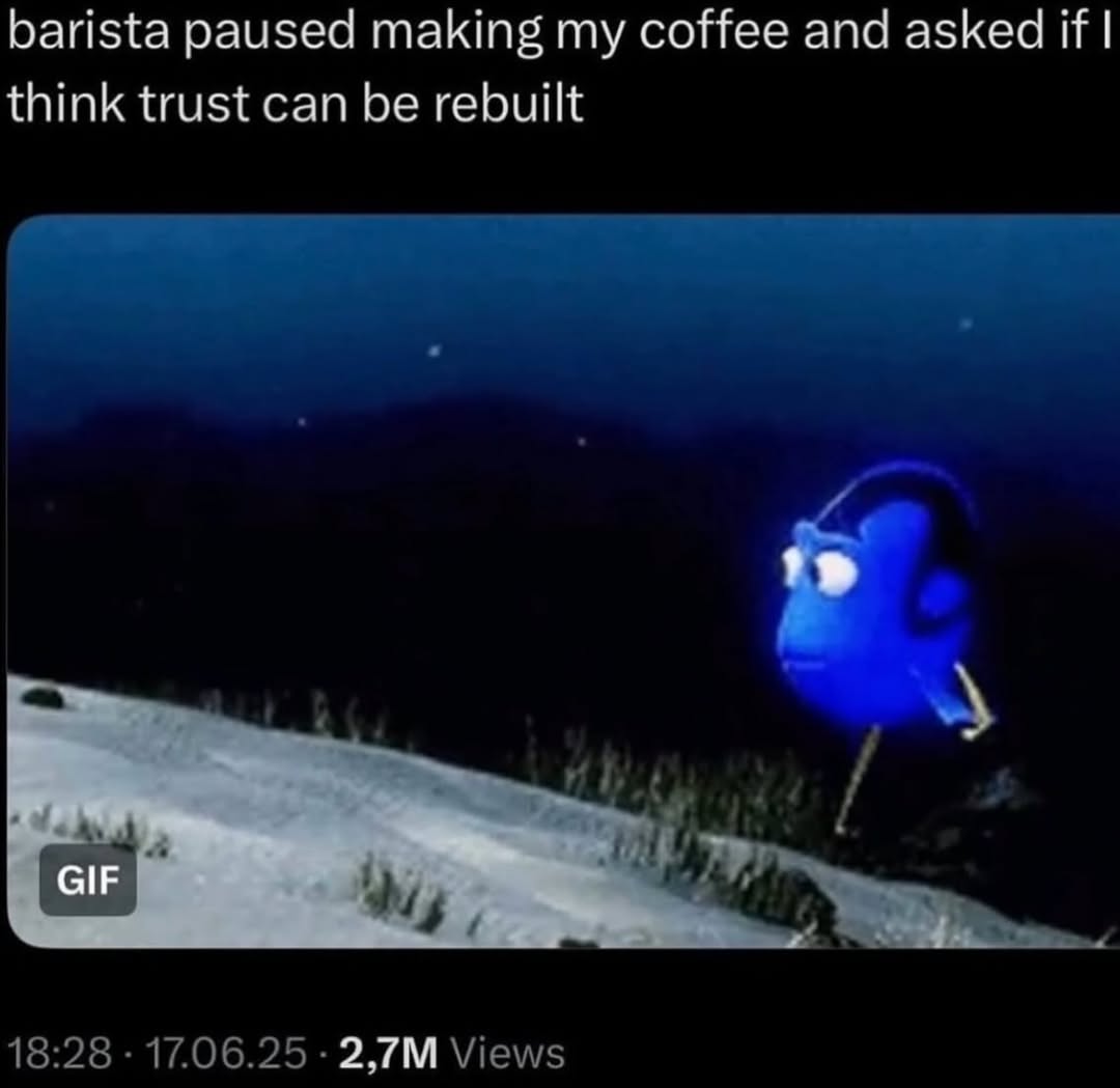 barista paused making my coffee and asked if think trust can be rebuilt