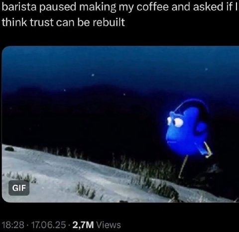 barista paused making my coffee and asked if think trust can be rebuilt