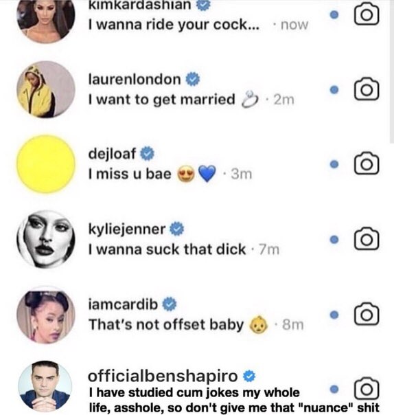 wanna ride your cock... now >9 want to get married dejloaf 1 7115$ и Бае kyliejenner wanna suck that dick iamcardib That's not offset baby officialbenshapiro have studied cum jokes my whole life, assh