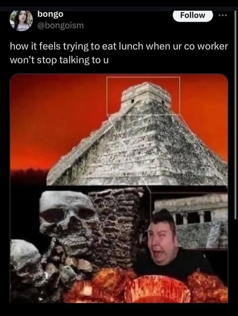 bongo @bongoism how it feels trying to eat lunch when worker won’t stop talking to и «у