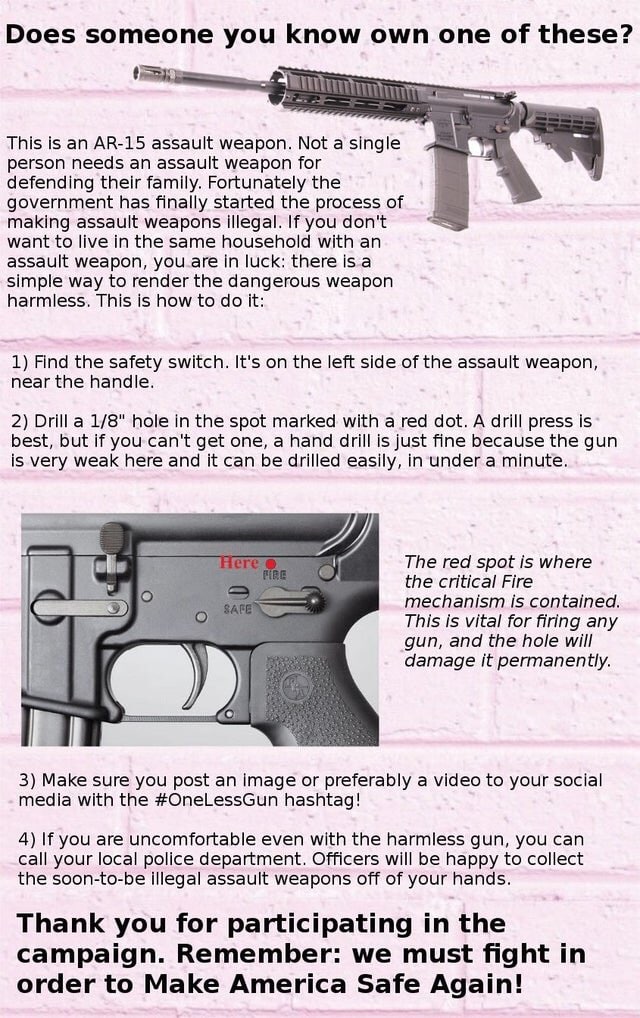 Does someone you know own one of these? This is assault weapon. Not a single person needs an assault weapon for defending their family. Fortunately the 4 government has finally started the process of 