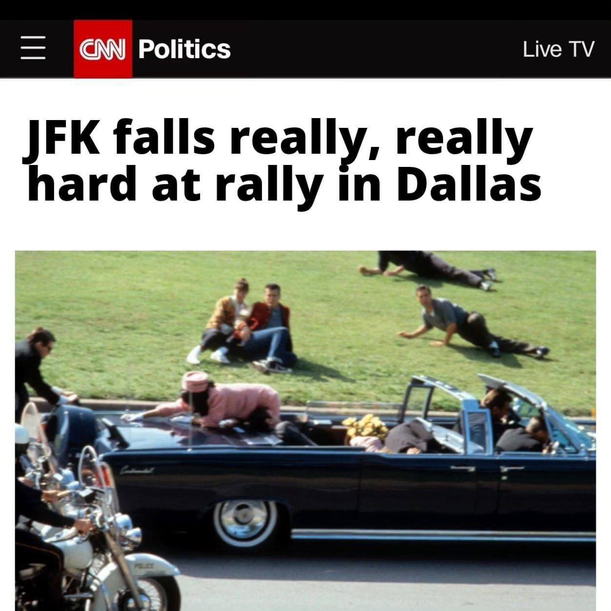 JFK falls really, really hard at rally in Dallas