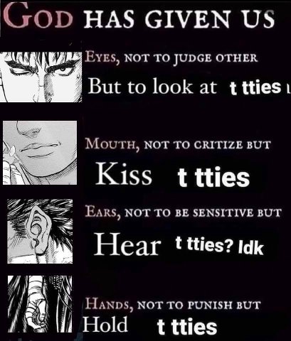 HAS GIVEN уть, МОТ ТО JUDGE OTHER to look at tties [У NOV СКГЕМЕ BUT Kiss ttties 7 NOP BUT Hear ttties? tak 7 36: МОГ ТО PUNISH BUT i Ноа