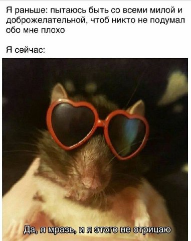 Я раньше: пытаюсь быть всеми милой и доброжелательной, чтоб никто не подумал обо мне плохо Я сейчас: и раз Да