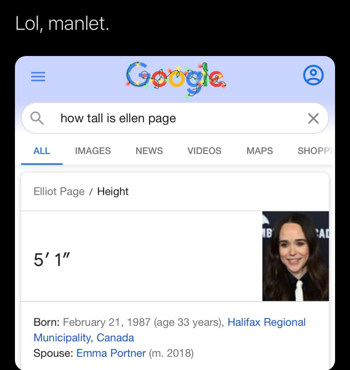 how tall is ellen page ALL IMAGES NEWS VIDEOS MAPS SHO Elliot Page Height 5 1 Born: February 21, 1987 (age 33 years), Halifax Regional Municipality, Canada Spouse: Emma Portner 2018)