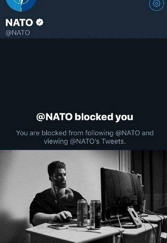 NATO @NATO @NATO blocked you You are blocked from following @NATO and viewing @NATO's Tweets.