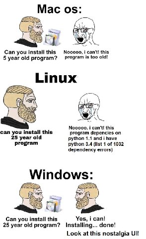 Mac Can you install this оооо, i can't! this 5 year old program? program is too old! Linux оооо, i can't! this can you install this program depencies on 25 year old python 1.1 and i have program pytho