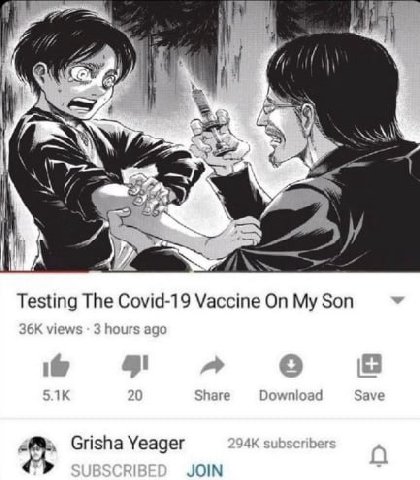 4 4 С ‘a 3 a Testing The Covid-19 Vaccine On My Son views 3 hours ago 20 Share Download Save Grisha Yeager subscriber A JOIN