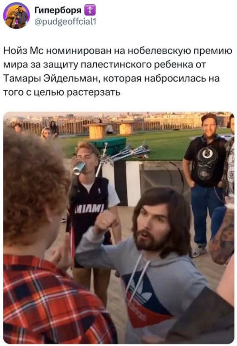 Гиперборя @pudgeoffcialt Нойз номинирован нобелевскую премию мира за защиту палестинского ребенка от Тамары Эйдельман, которая набросилась на того с целью растерзать и a a