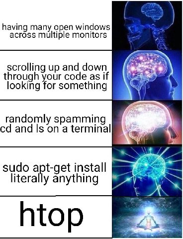 having many open windows across multiple monitors scrolling up and down у) through your code as if looking for something and Is on a terminal randomly spamming sudo apt-get install 7 literally anythin
