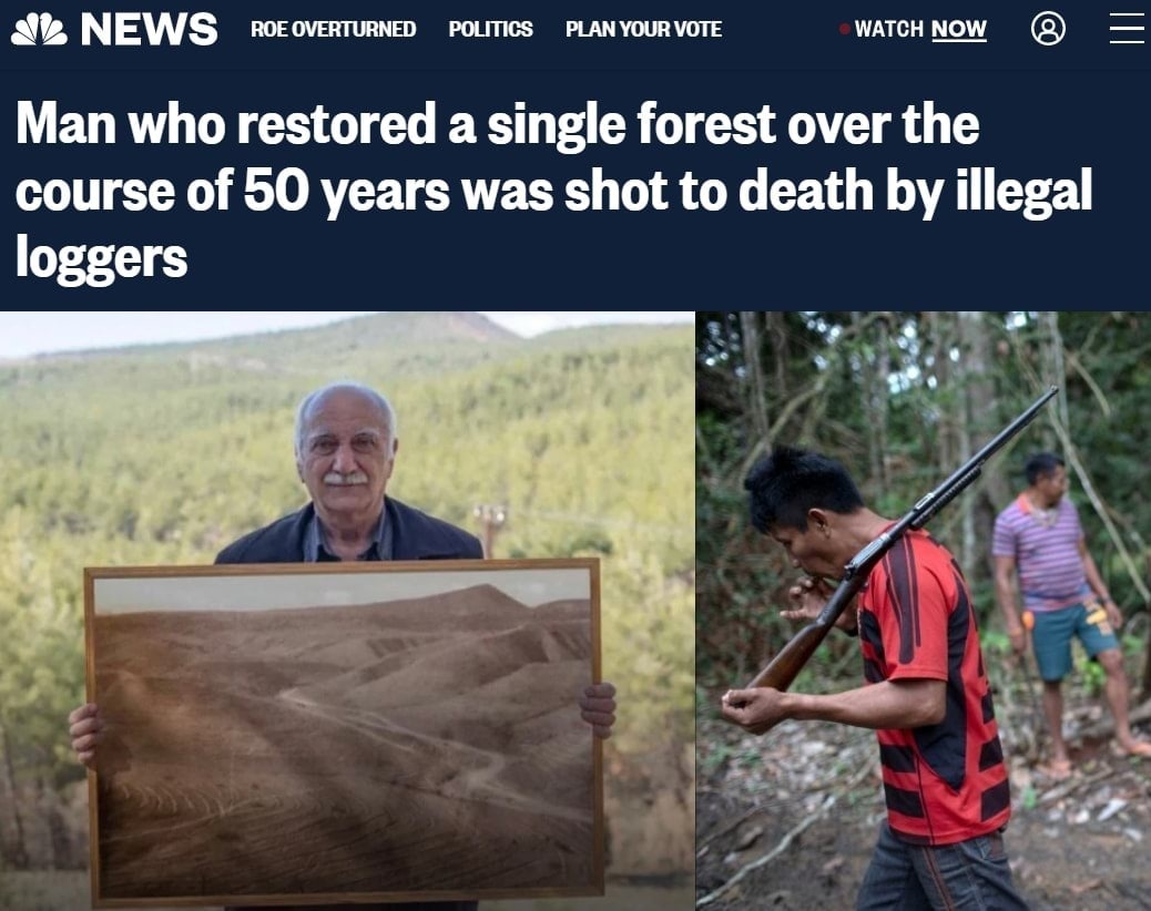 WATCH NOW NEWS YOUR VOTE Man who restored a single forest over the course of 50 years was shot to death illegal loggers 3?