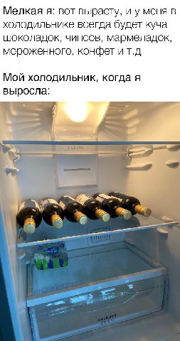 Мелкая я: вот вырасту, и у меня в холодильнике всегда будет куча шоколадок, чипсов, мармеладок, мороженного, конфет и Мой холодильник, когда я выросла: 9