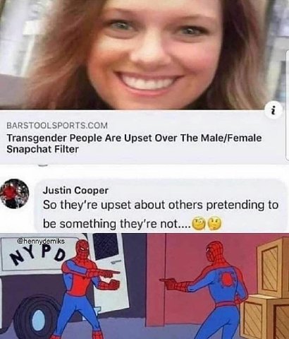 BARSTOOLSPORTS.COM Transgender People Are Upset Over The Male/Female Snapchat Filter Justin Cooper they're upset about others pretending to be something „я я
