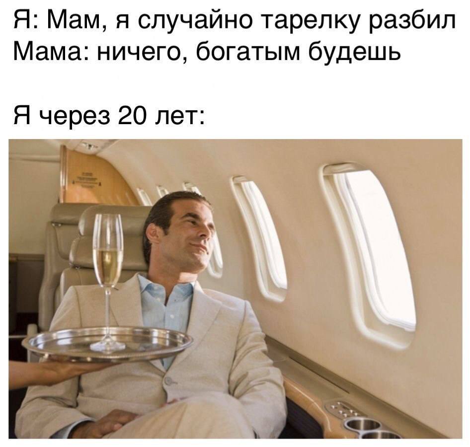 Я: Мам, я случайно тарелку разбил Мама: ничего, богатым будешь Я через 20 лет: