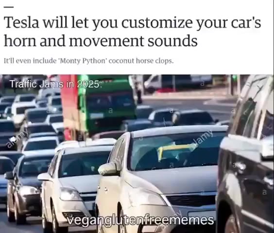 Tesla will let you customize your car's horn and movement sounds пе even include “Monty Python’ coconut horse clops