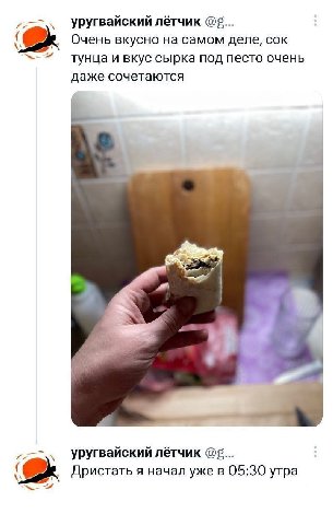 уругвайский лётчик 0 Очень вкусно на самом деле, сок 4 тунца и вкус сырка под песто очень даже сочетаются 8 уругвайский лётчик Дристать я начал уже в 05:30 утра
