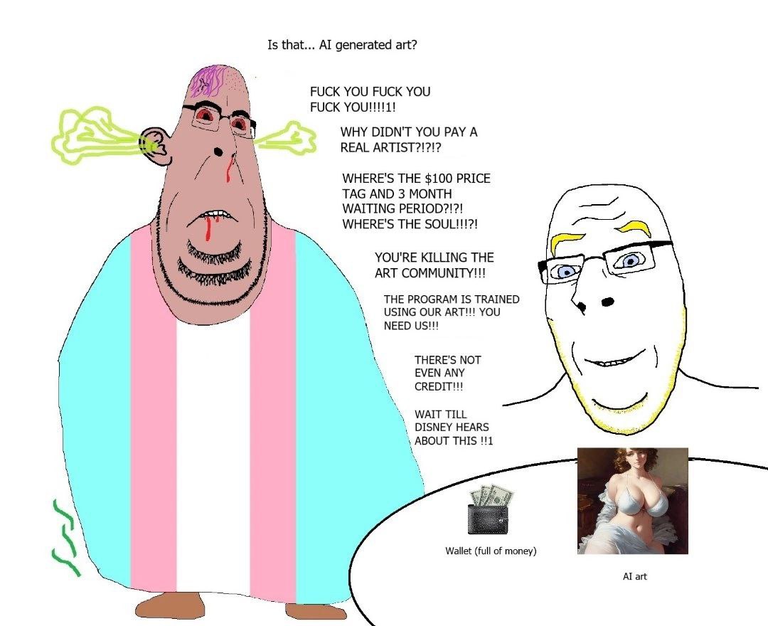 Is that... generated art? FUCK YOU FUCK YOU FUCK YOU!!!!1! WHY DIDN'T YOU PAY A 5. REAL WHERE'S THE $100 PRICE ТАС АМО 3 МОМТН WAITING PERIOD?!?! 7 WHERE'S THE SOUL!!!?! YOU'RE KILLING THE i PROGRAM I