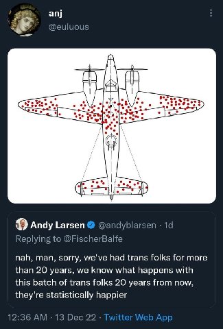anj @euluous Andy Larsen @andyblarsen Replying to @FischerBalfe nah, man, sorry, we've had trans folks for more than 20 years, we know what happens with this batch of trans folks 20 years from now, th