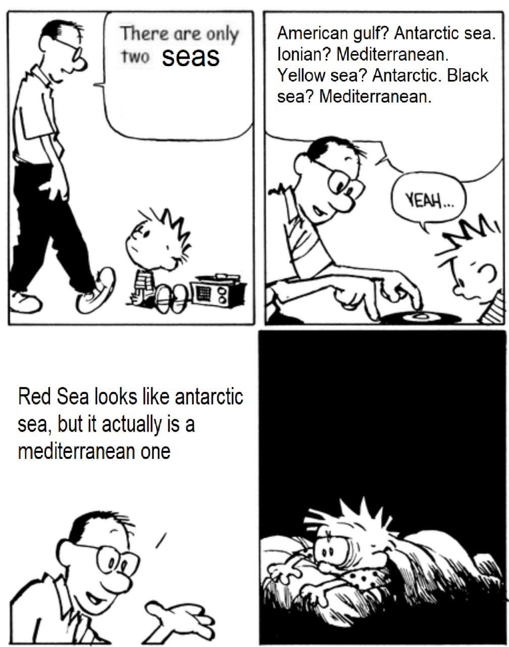 There are only American gulf? Antarctic sea. two Seas lonian? Mediterranean. Yellow sea? Antarctic. Black sea? Mediterranean. ЗЕМ A Red Sea looks like antarctic sea, but it actually is a mediterranean