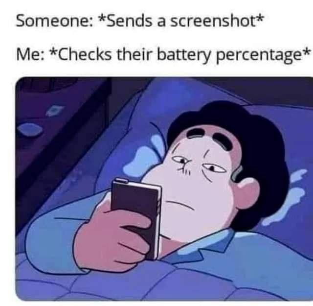 Someone: *Sends а screenshot* Me: *Checks their battery percentage*