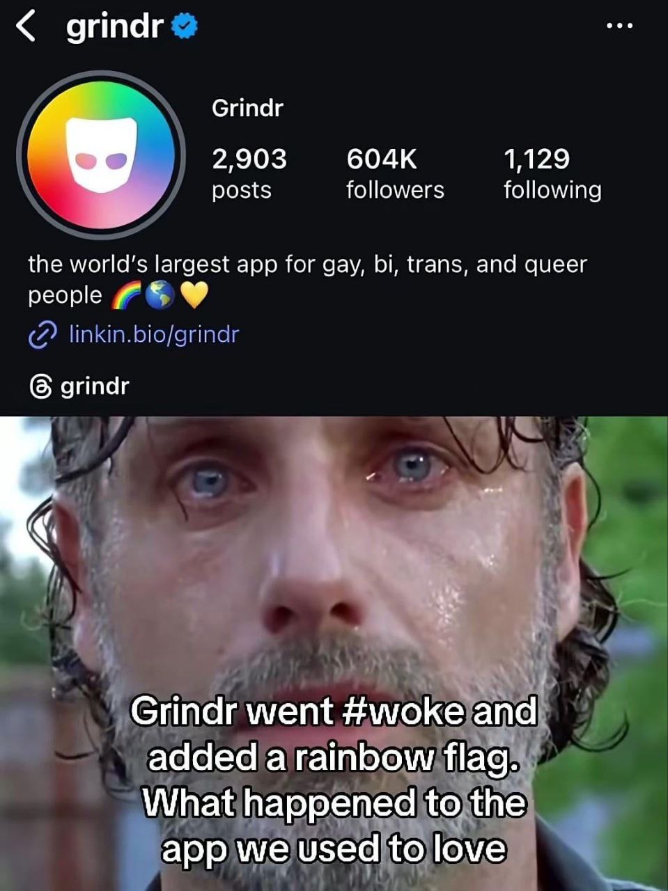 grindr® Grindr 2,903 1,129 posts followers following the world’s largest app for gay, trans, and queer people linkin.bio/grindr 6 grindr rindr went #woke rainbow аррме