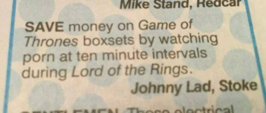 Mike stand, meacar SAVE money on Game of Thrones boxsets watching porn at ten minute intervals during Lord of the Rings.