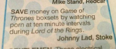 Mike stand, meacar SAVE money on Game of Thrones boxsets watching porn at ten minute intervals during Lord of the Rings.
