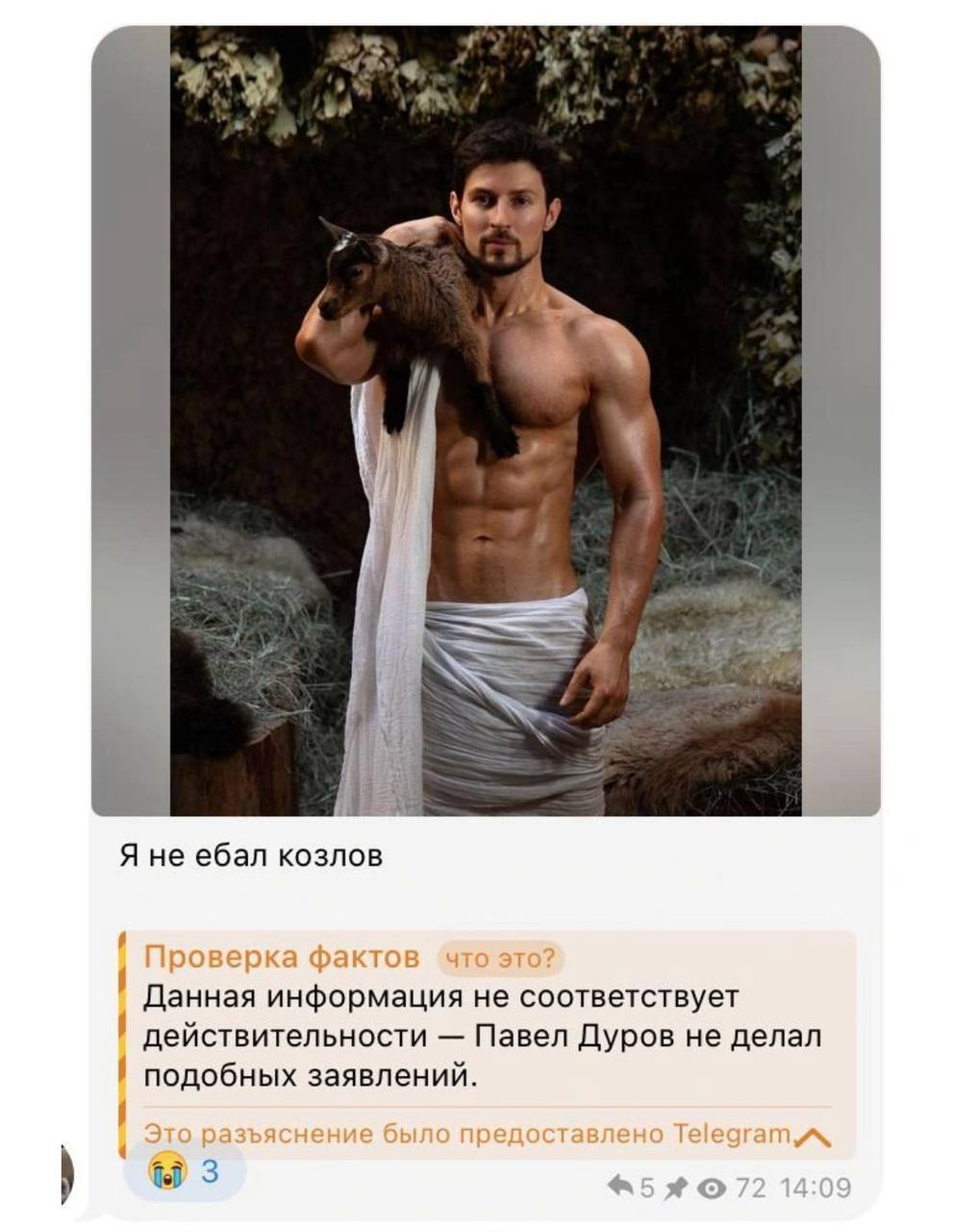 Я ЗАМ Я не ебал козлов Проверка фактов Данная информация не соответствует действительности Павел Дуров не делал подобных заявлений.