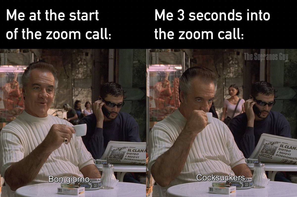 at the start Me 3 seconds into of the zoom call the zoom call: Соскзискегз. Воп giorno.